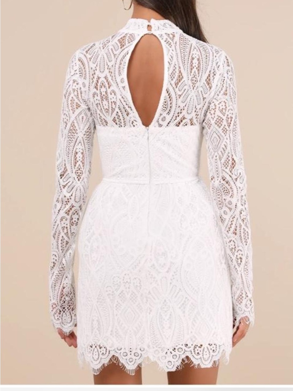 Lulu's White Lace High-Neck Long Sleeve Mini Dress - Picture 2 of 5